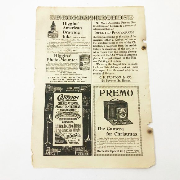 Vintage Dec 1895 Advertising Page Scribner's Magazine Dunlop Tires Premo Camera - Picture 2 of 3